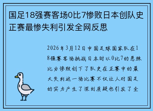 国足18强赛客场0比7惨败日本创队史正赛最惨失利引发全网反思